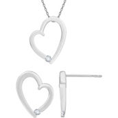Love Honor Cherish Stainless Steel Diamond Accent Heart Pendant and Earring Set