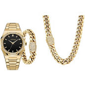 Ed Hardy Men's Shiny Gold Metal Strap Analog Watch Gift Set 46mm 9746G-42-G27