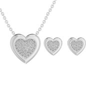 Sterling silver 1/5 CTW Diamond Heart Earrings and Pendant Set