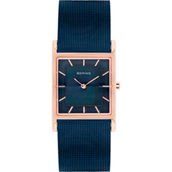 Bering Women's Classic Rose Gold Tank case and Blue Mesh Watch 10426-367-S