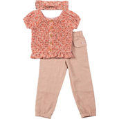 Little Lass Baby Girls Peach Top and Pants 3 pc. Set