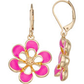 Napier Goldtone Pink Flower Drop Earrings