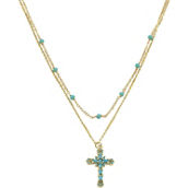 Panacea Turquoise Seed Bead Cross Necklace