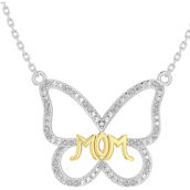 10K Yellow Gold Over Sterling Silver 1/10 CTW Mom Butterfly 18 in. Necklace