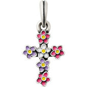 James Avery Sterling Silver and Enamel Floral Cross Pendant
