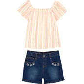 Sweet Butterfly Girls Striped Top and Denim Shorts 2 pc. Set