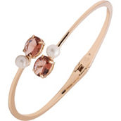 Lauren Ralph Lauren Goldtone White Pearl Pink Crystal Bypass Bangle Bracelet