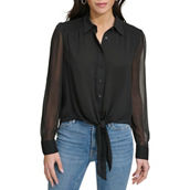 Calvin Klein High-Low Tie Front Button Up Blouse