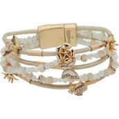 Lonna & Lilly Goldtone Gray Leather and White Crystal Critter Wrap Bracelet 7.5 in.