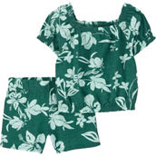 Carter's Toddler Girls Green Floral Cotton Top and Shorts 2 pc. Set