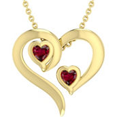 10K Gold Over Sterling Silver Lab Created Ruby Two Heart Pendant