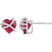 Sterling Silver Lab-Created Ruby and Lab-Created White Sapphire Earrings