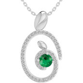 Sterling Silver Lab Created Emerald and White Sapphire Mother and Child Necklace