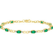 10K Yellow Gold Created Emerald and Diamond Accent Infinity Link Bracelet