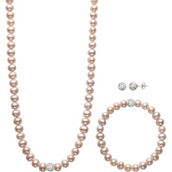 China Pearl Silver 7-8mm Pink Cultured Freshwater Pearl and Crystal Jewelry Set