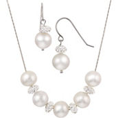 Imperial Silver Freshwater Pearl and Crystal Bead Necklace and Earrings Set