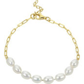 Imperial 14K Yellow Gold Over Sterling Silver Cultured Pearl 7 in. Station Bracelet