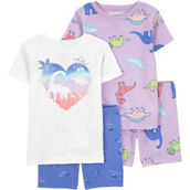 Carter's Toddler Girls Dinosaur 100% Cotton Snug Fit Cotton 4 pc. Pajama Set