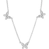 Rhodium Over Sterling Silver 1/5 CTW Diamond Floating Butterfly Station Necklace