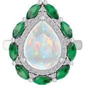 Sterling Silver Simulated Emerald Halo and Lab Created Opal Pear Shape Ring Size 7