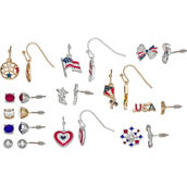 Napier Silvertone and Goldtone Patriotic Stud and Drop Earrings 12 pc. Set