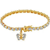 18K Yellow Gold Over Silver Two-Tone Diamond Accent Butterfly S-Link Bracelet