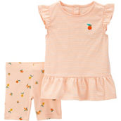 Carter's Baby Girls Peach Flutter Top and Bike Shorts 2 pc. Set