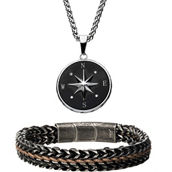 Compass Pendant and Wax Cord Chain Bracelet 2 pc. Set
