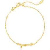 Kendra Scott Gold White Pearl Mama Script Delicate Chain Bracelet