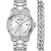 Bulova Men's Quartz Crystal Silvertone Bracelet Watch 42mm 96K114