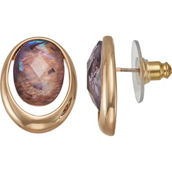 Napier Goldtone Purple Oval Button Earrings