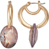Napier Goldtone Purple Abalone 20mm Hoop Drop Earrings
