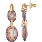 Napier Gold Tone Purple Abalone Double Drop Earrings