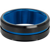GTX Black Tungsten 8mm Comfort Fit Band with Blue Center Line and Brushed Finish