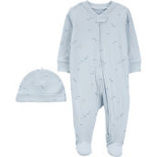 Carter's Baby Boys Blue Airplane Sleep and Play Footie Pajamas and Cap 2 pc. Set