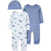 Carter's Baby Boys Blue Dino Jumpsuits and Cap 3 pc. Set