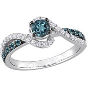 Sofia B. 10K White Gold 3/4 CTW Blue Diamond and Created White Sapphire Swirl Ring