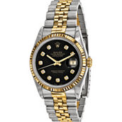 Swiss Crown Men's Rolex-Independently Certified Black Dial Watch (Pre-owned)
