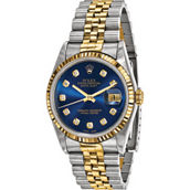 Swiss Crown Men's Rolex-Independently Certified Blue Dial Diamond Watch (Pre-owned)