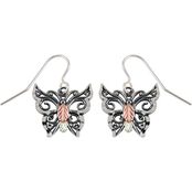 Black Hills Gold Oxidized Sterling Silver and 12K Gold Butterfly Earrings