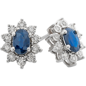 10K White Gold Oval Sapphire and Diamond Earrings