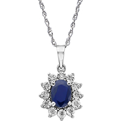 10K White Gold Blue Sapphire Pendant with Diamond Accents