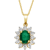 10K Yellow Gold Oval Emerald Pendant with Diamond Accents