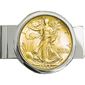 Silvertone Money Clip with Gold Layered Silver Walking Liberty Half Dollar