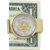 Gold Layered Goldtone Presidential Seal JFK Half Dollar Money Clip