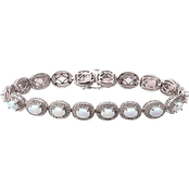 Sterling Silver Lab-Created Opal Bracelet with Diamond Accents