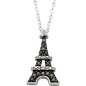 Sterling Silver 1/10 CTW Black and White Diamond Eiffel Tower Pendant