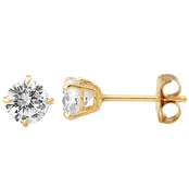 14K Yellow Gold 4mm Round Cubic Zirconia Earrings