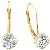 14K Yellow Gold 6mm Round Cubic Zirconia Earrings