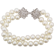 Sterling Silver 7-8mm Freshwater Pearl Double Strand Bracelet with Diamond Clasp
